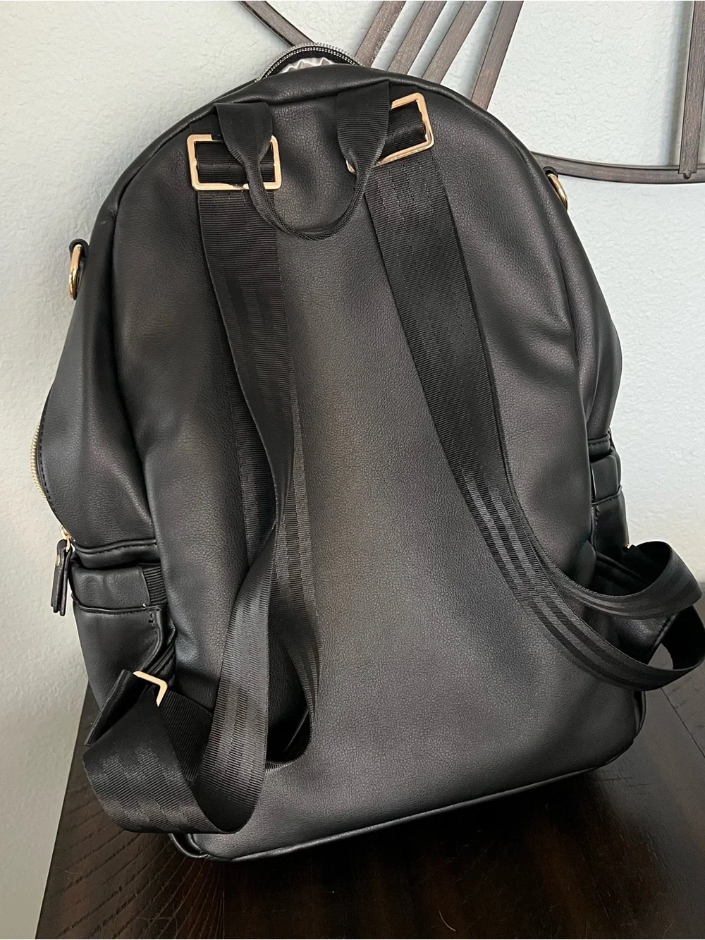 Ju-Ju-Be Black Faux Leather Backpack Baby Bag (Jujube Diaper Bag) NEW